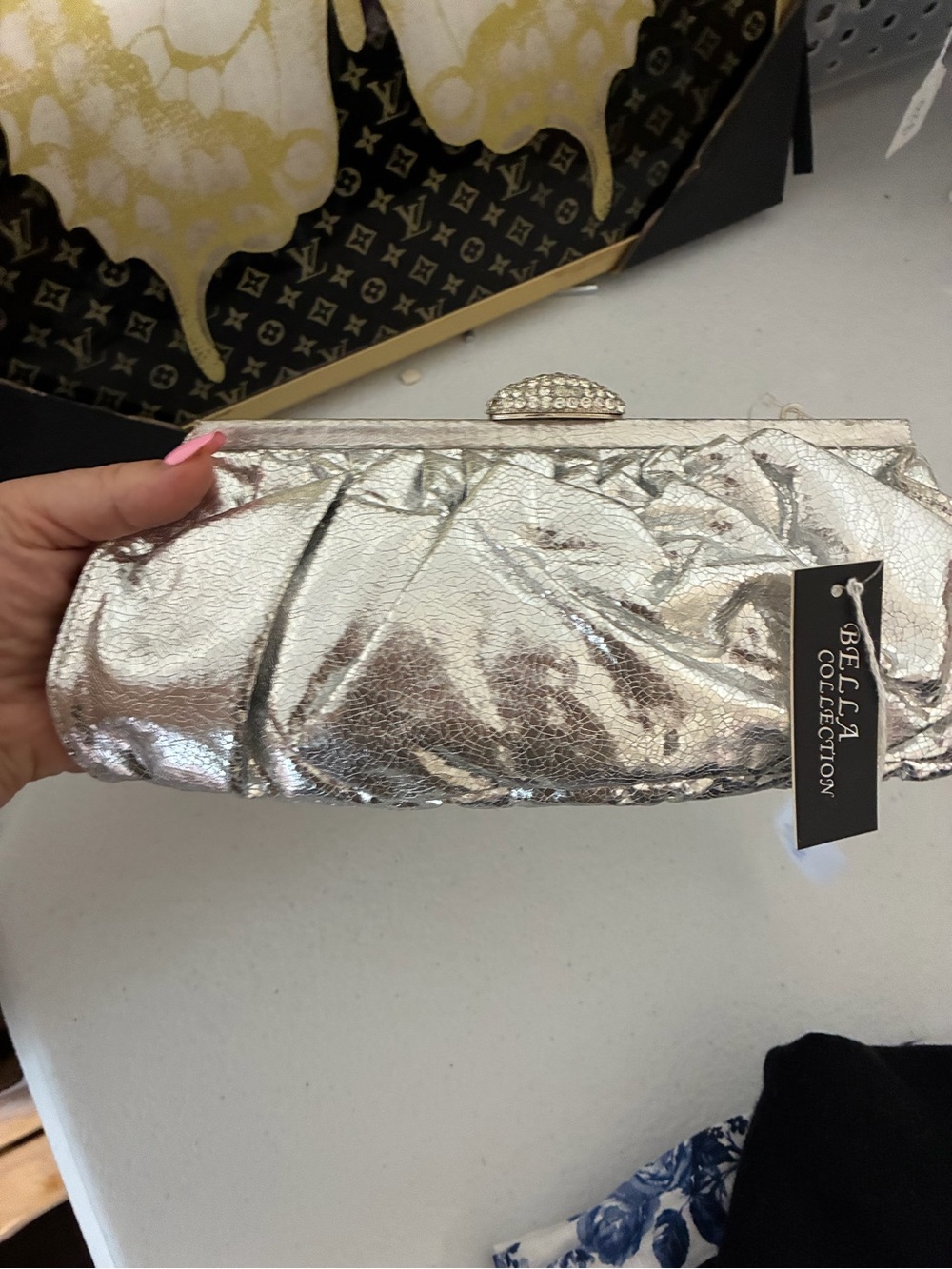 Silver Metallic Evening Clutch